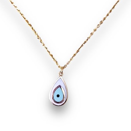 NECKLACE EYE WITH WHITE ENAMEL YELLOW GOLD K14